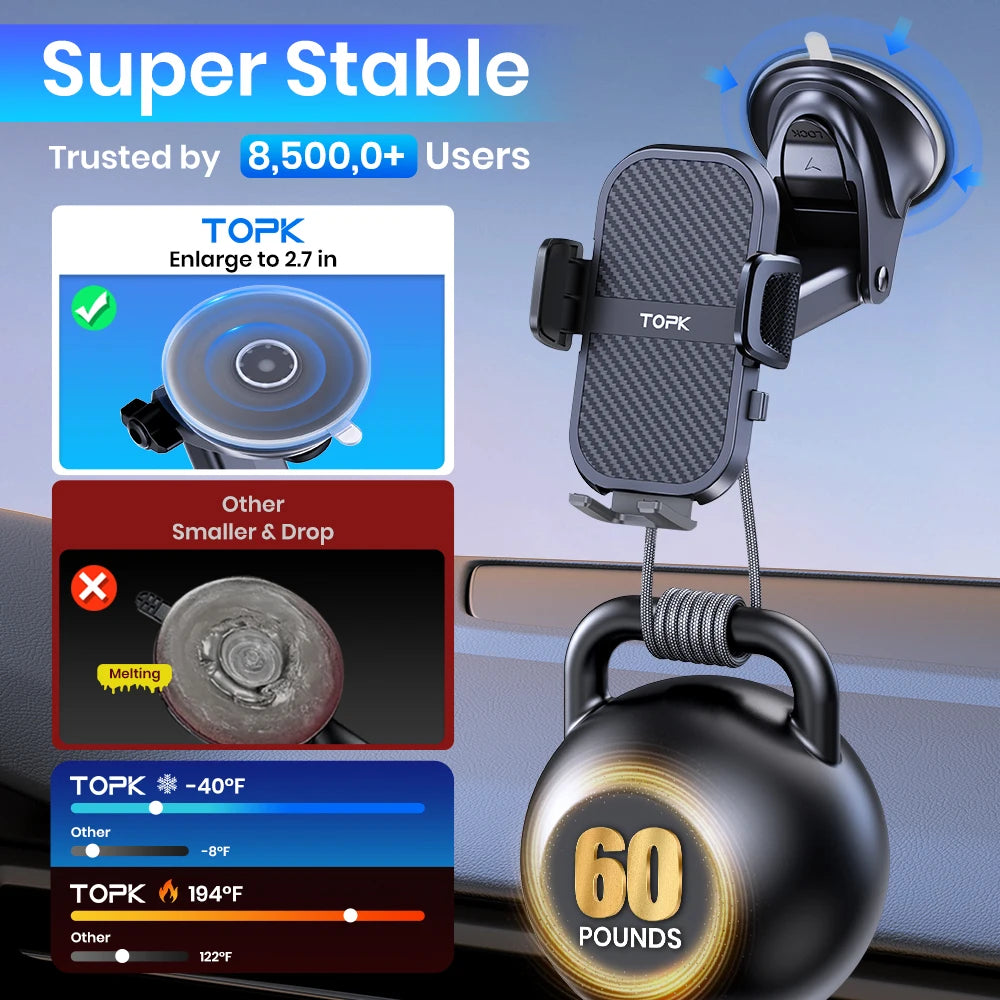 TOPK Car Phone Holder Mount 2-IN-1 Handsfree Stand Phone Holder for Dashboard & Air Vent Compatible with iPhone Samsung Android