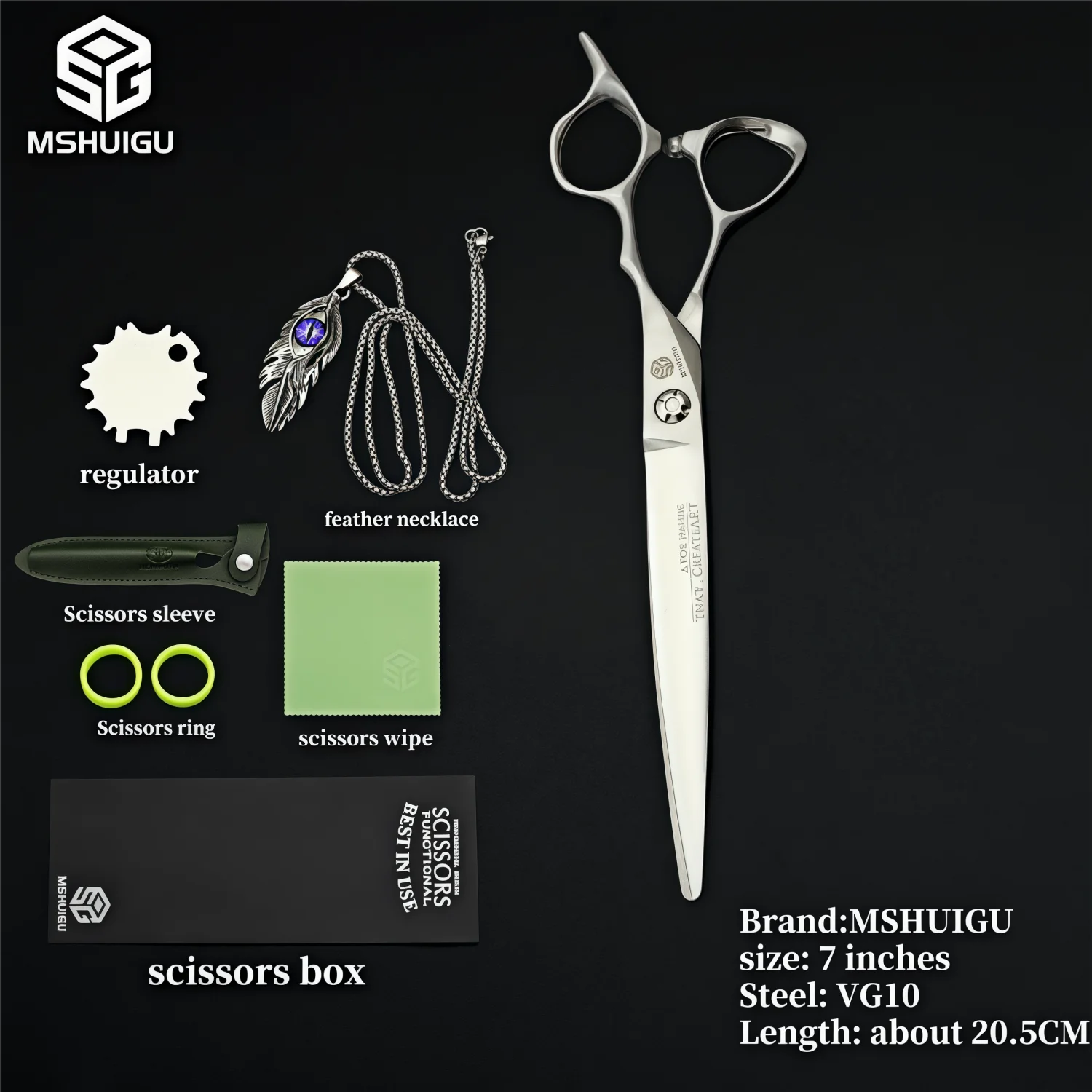 MSHUIGU 440C Professional Barber Scissors 6-7 Inch Laser Wire Serrated Blade Multi-Functional Thinning Hair Shears for Salon Too