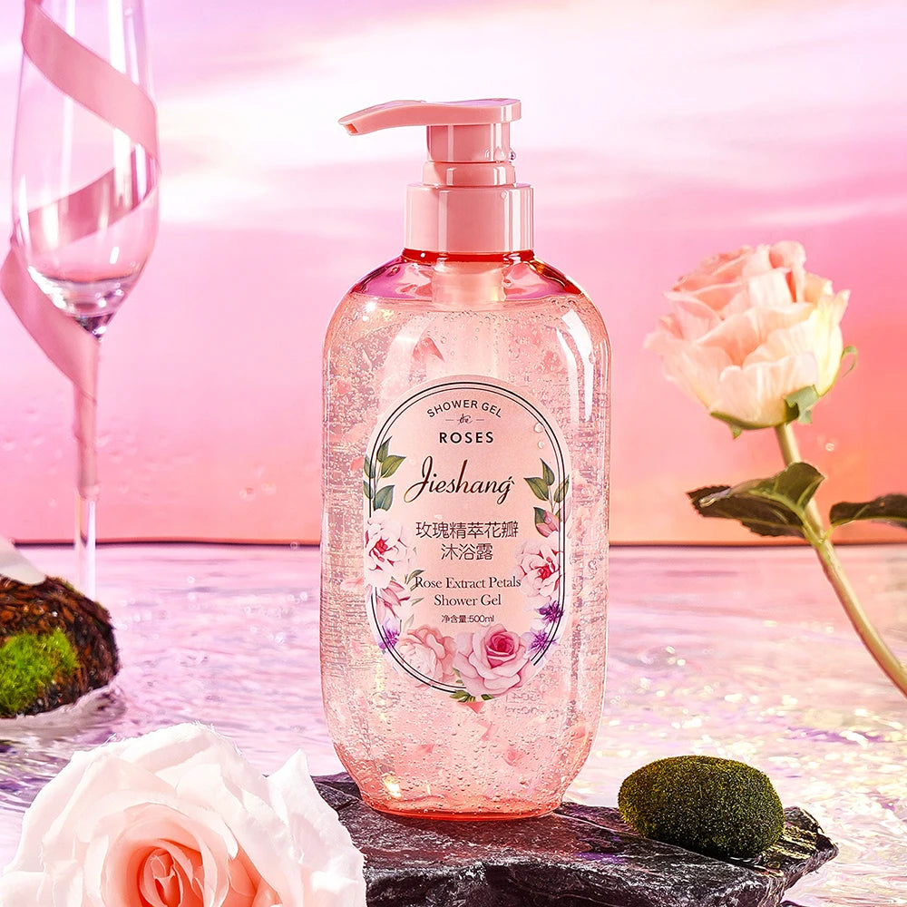 500ml Rose Extract Petal Essential Oil Shower Gel Deep Cleansing Long lasting Fragrance Moisturizing Aromatic Body Care Bath Halalzen