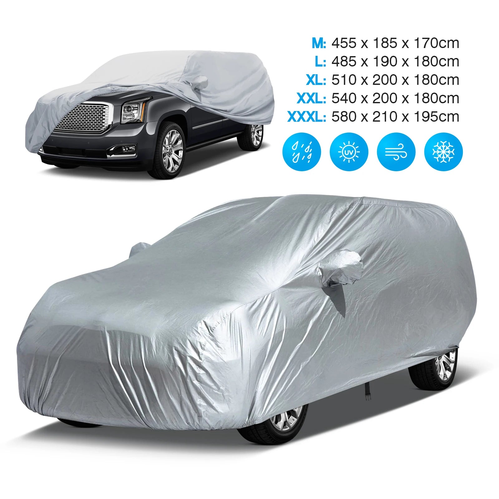 Universal SUV/Sedan Full Car Covers Outdoor Waterproof Sun Rain Snow Dust Resistant Protection UV Car silver Auto Case Cover