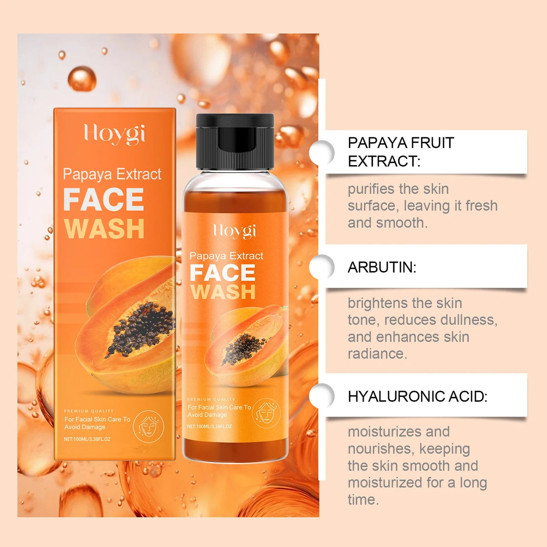 Hoygi Papaya Cleanser Gentle Exfoliating Hydrating Brightening Natural Enzyme Face Wash for Sensitive Skin All Types Halalzen