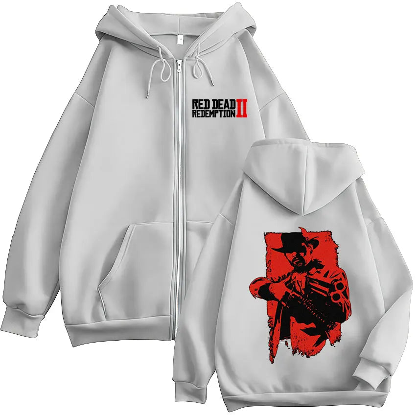 Classic Red Dead Redemption 2 Zipper Hoodie Men's Vintage Gothic Pullover Zip Up Sweatshirt Man Long Sleeve Fashion Jacket Hoody