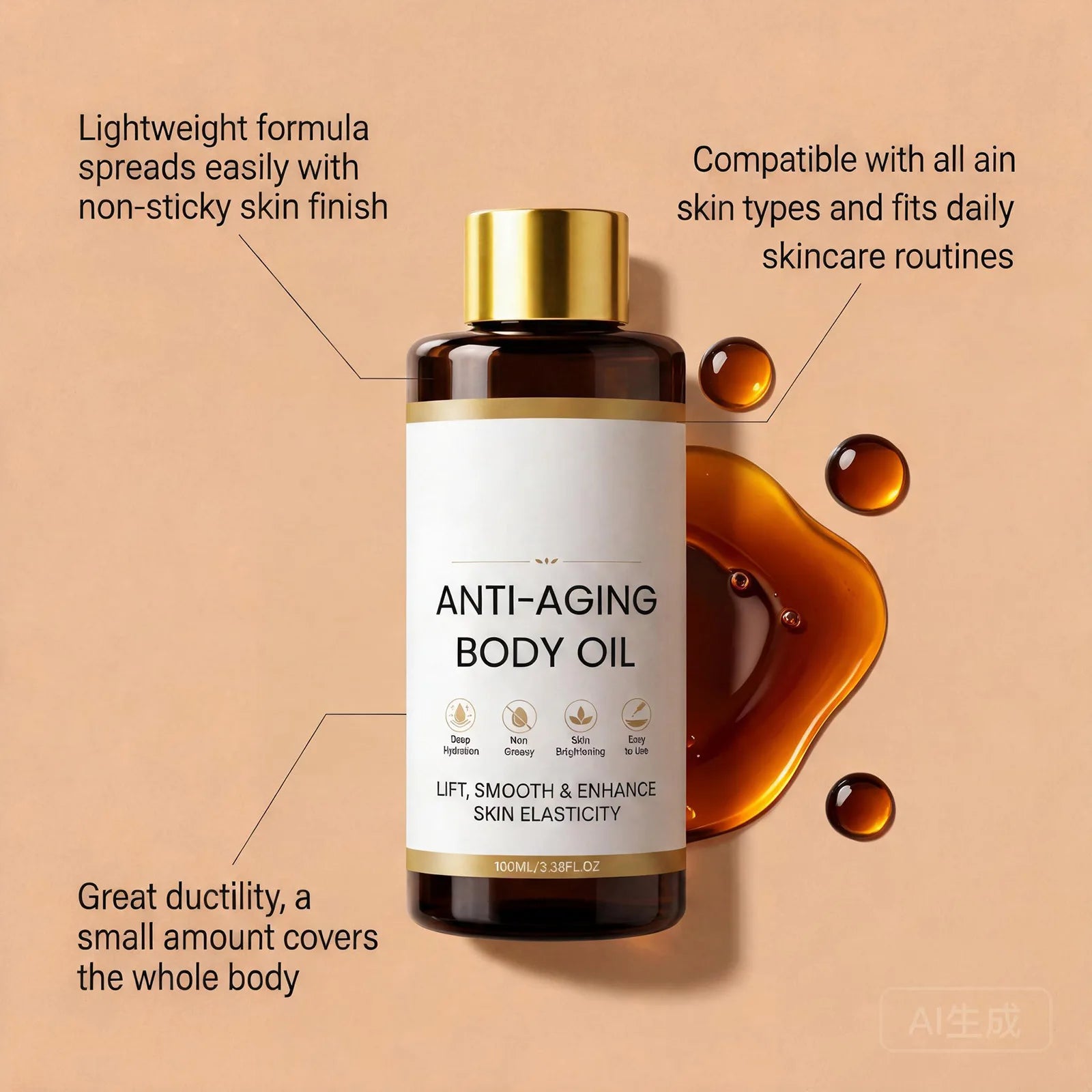 AMZ Body Essential Oil - Lightweight Moisturizing Hydrating Softening Non-Greasy Daily Skin Care Oil for Smooth Healthy Skin
