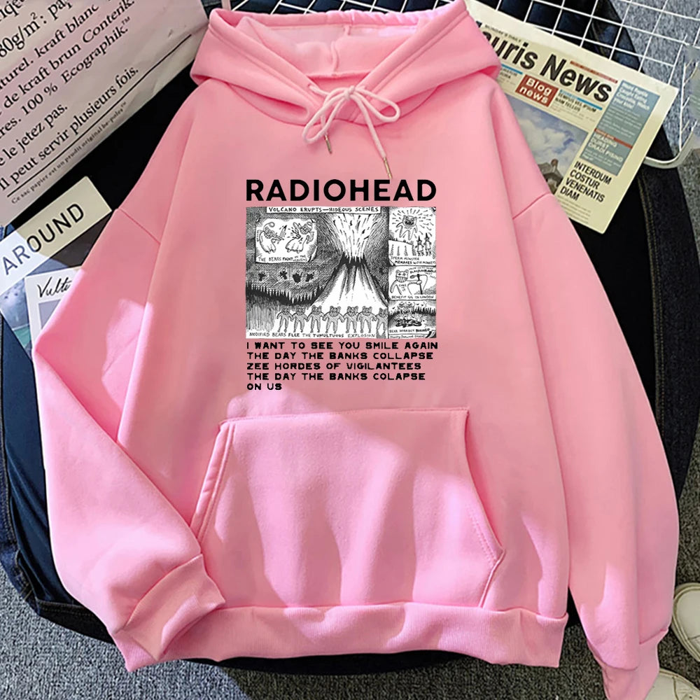 RockIndie Rock Radiohead Print Hoodie Man/Women Pullovers Hoodies Long Sleeve Fleece Streetwear Harajuku Male Tops Sweatshirts