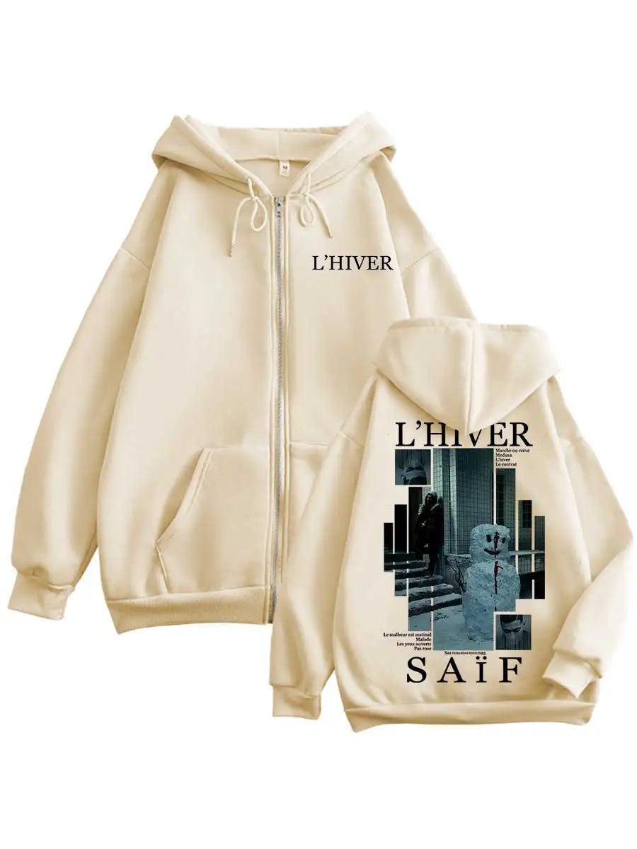 Rapper L'HIVER Saif Album 2025 Graphic Hoodie Zipper Men Women Jacket Hiphop Streetwear Outfit Sweatshirt Tops 0930-2