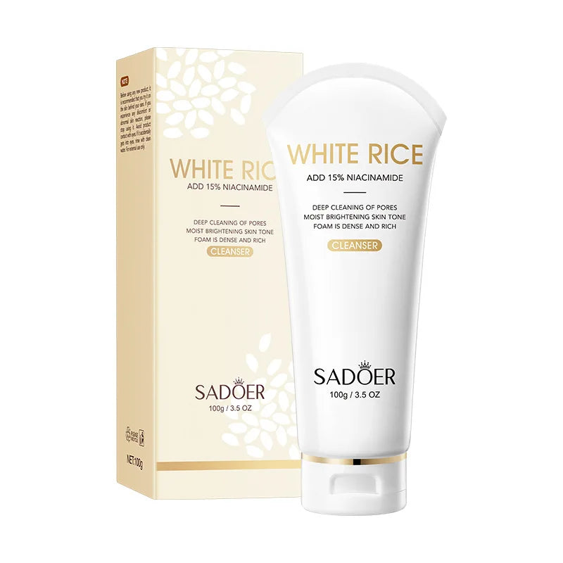 SADOER White Rice Nicotinamide Whitening Facial Cleanser Moisturizing Anti-Aing Anti Wrinkles Face Wash Foam Cleanser Skin Care Halalzen