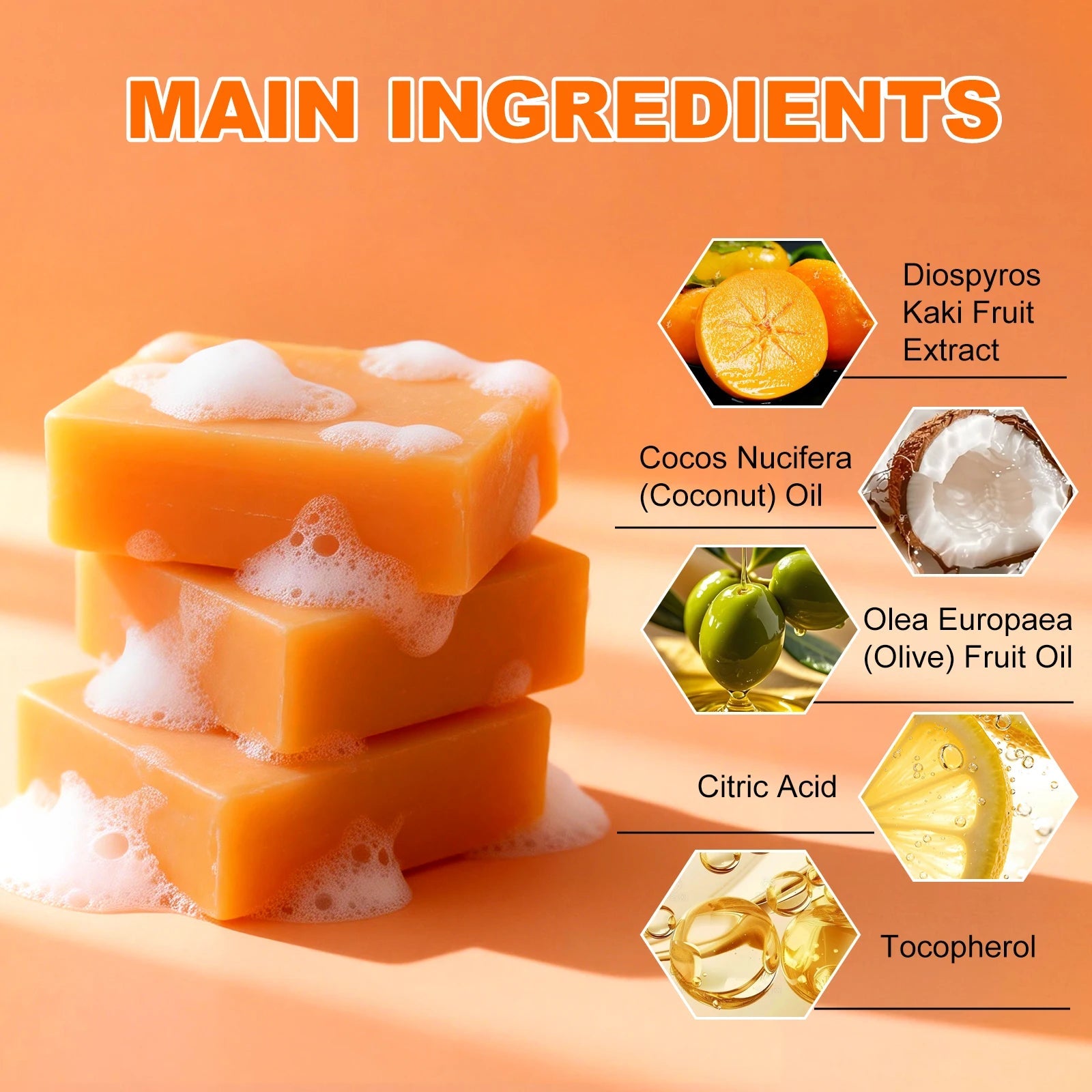 Handmade Persimmon Extract Soap Nourishing Hydrating Repair Damaged Skin Brighten Complexion Face Body Soap Bar Halalzen