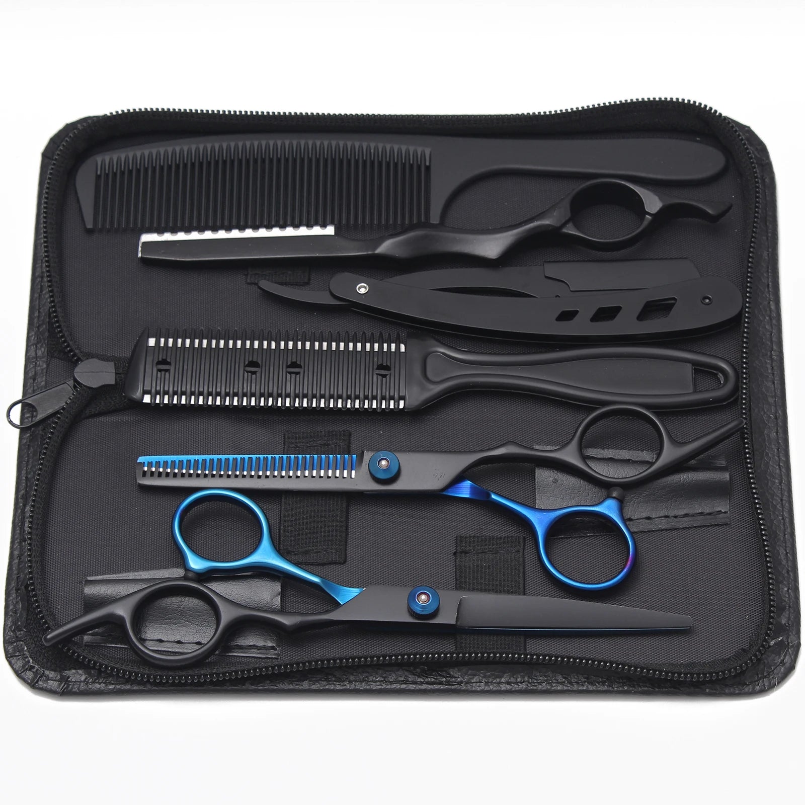 Hairdressing Scissors Blue Japan Stainless Hair Scissors Salon Cutting Scissors Barber Shop Thinning Shears Comb Razor C1001 Halalzen