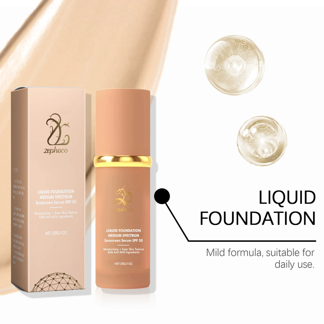 Moisturizing Sunscreen Foundation Medium Spf50+ Waterproof Oil-Control Lightweight Matte Long Lasting Nourish Liquid Foundation