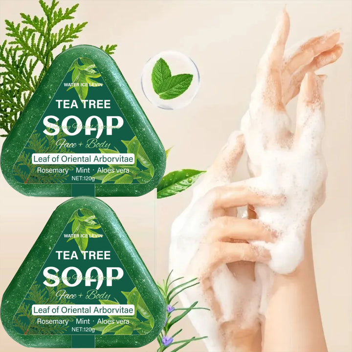 Tea Tree Soap (Face+Body): Oriental Arborvitae Leaf, Rosemary/Mint/Aloe, Gently Hydrates All Hair Types Halalzen