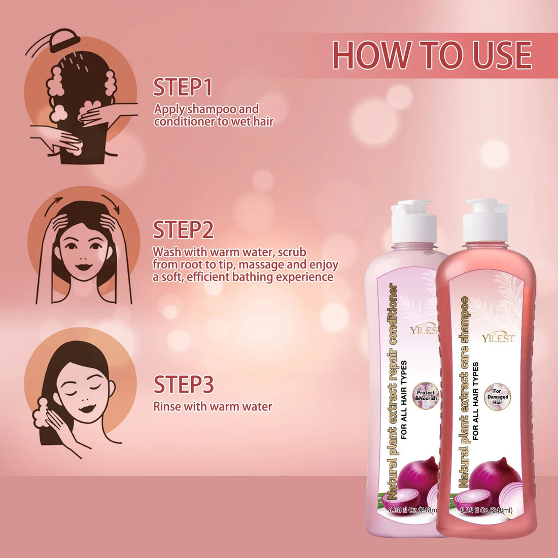 Natural Plant Shampoo & Conditioner Set 248ml by YILEST, for All Hair Types – Moisturizes & Strengthens, Complete Hair Care Halalzen