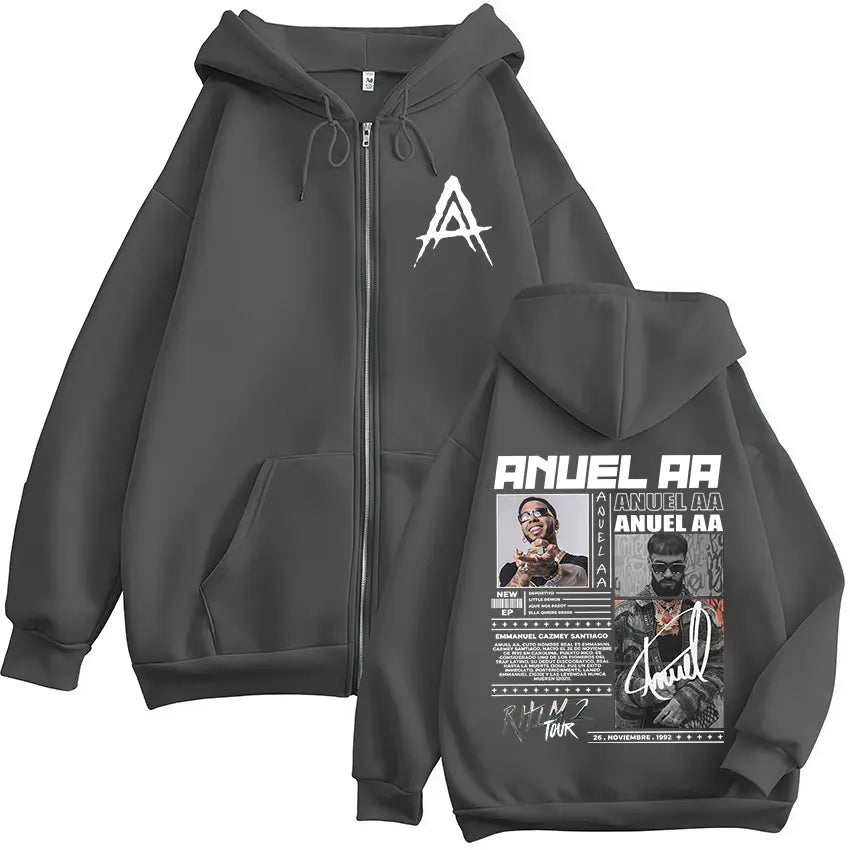 Rapper Anuel AA Rhlm 2 Album 2025 Zipper Hoodies Men Women Clothing Fashion Zip Up Hooded Sweatshirt Oversized Pullovers Jackets