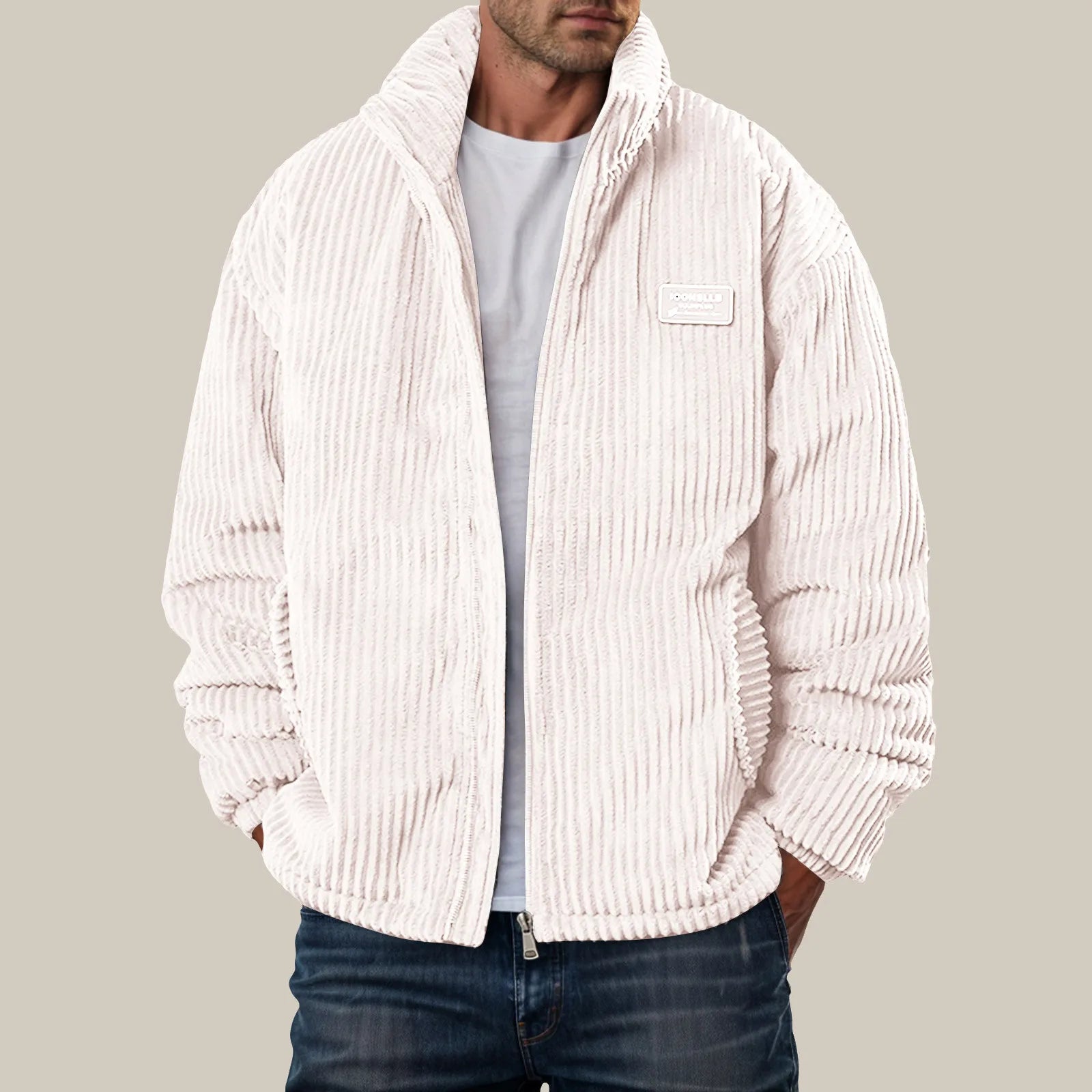 Men's Corduroy Winter Down Coat Streetwear Thick Cotton Padded Jacket Outdoor Turtleneck Zip Up Warm Quilted Parkas Men Clothing