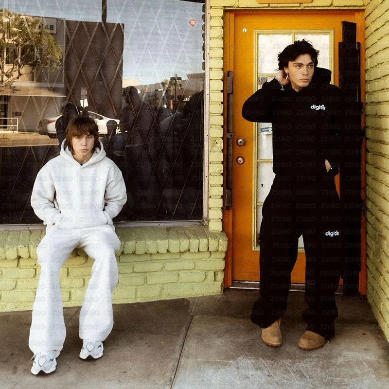 Harajuku Hoodies Men Y2k Hip Hop Letter Graphic Print Hooded Sweatshirt Punk Rock Oversized Pullover Baggy Sweatpants Women Suit