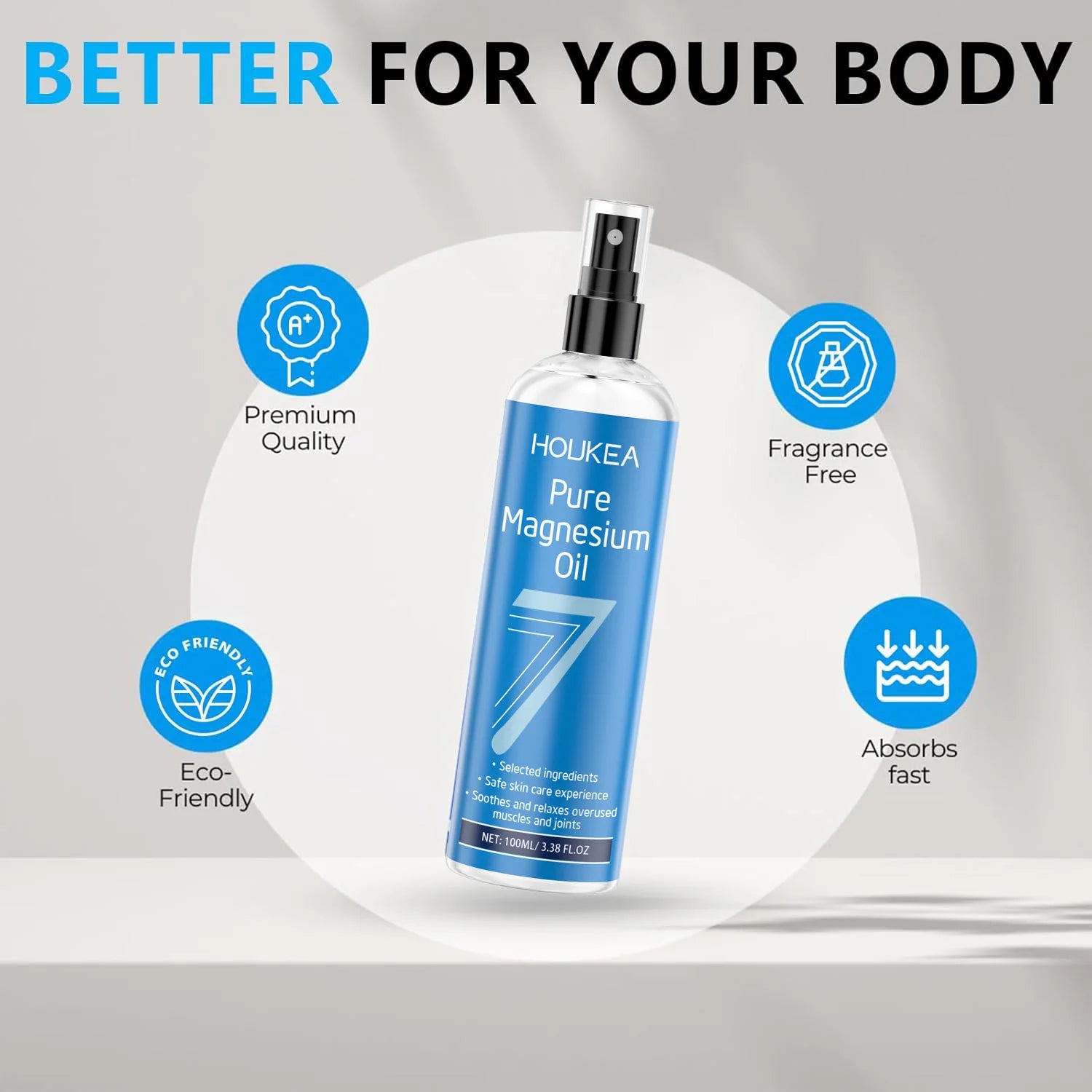 Pure Magnesium Oil Spray Grade Magnesium Chloride Liquid for Foot & Body Care Spray for Improve Roughness Skin& Quick Absorption