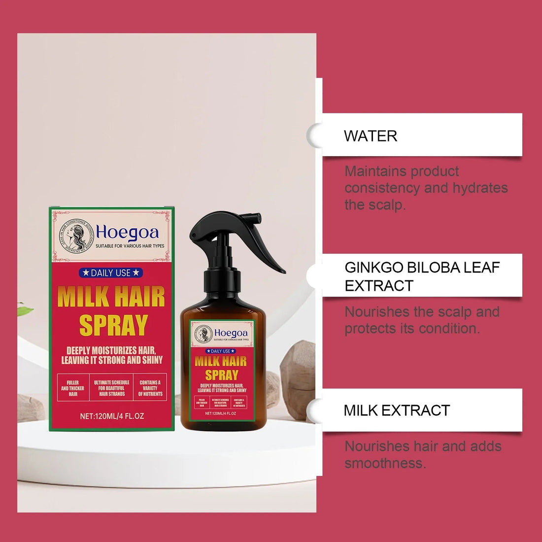 Milk Spray for Women – Hydrating Leave-In Conditioner & Detangler – Lightweight Moisturizing Hair Treatment for Dry Damaged Hair Halalzen