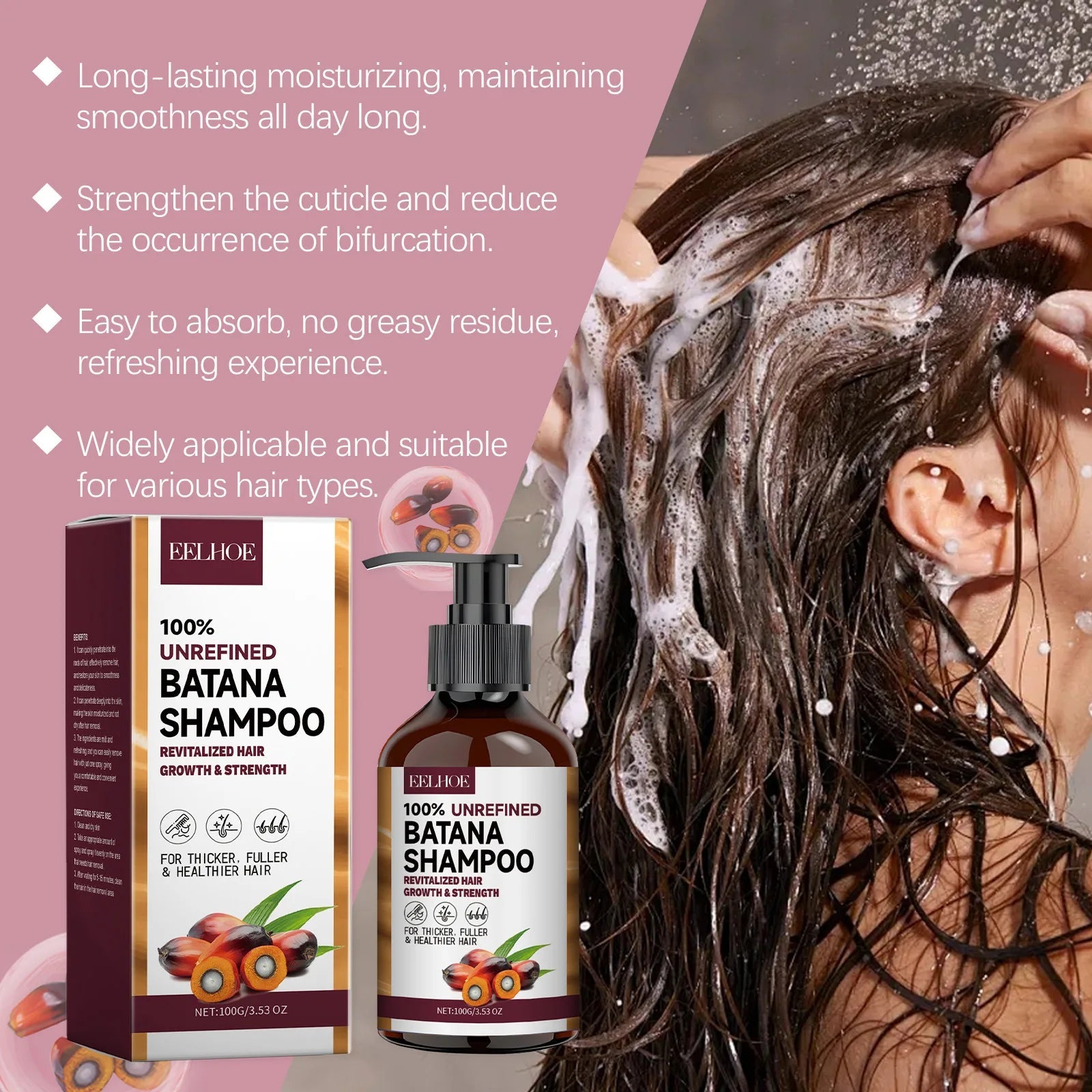 EELHOE Natural Batana Oil Deep Moisturizing Smooth Thick Hair Growth Shampoo and Conditioner for Damaged Hair Keratin Treatment Halalzen
