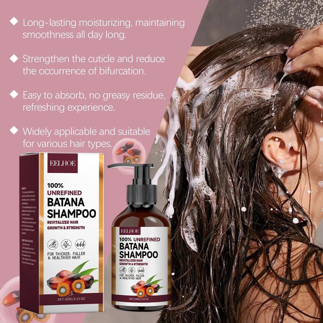 EELHOE Natural Batana Oil Deep Moisturizing Smooth Thick Hair Growth Shampoo and Conditioner for Damaged Hair Keratin Treatment Halalzen