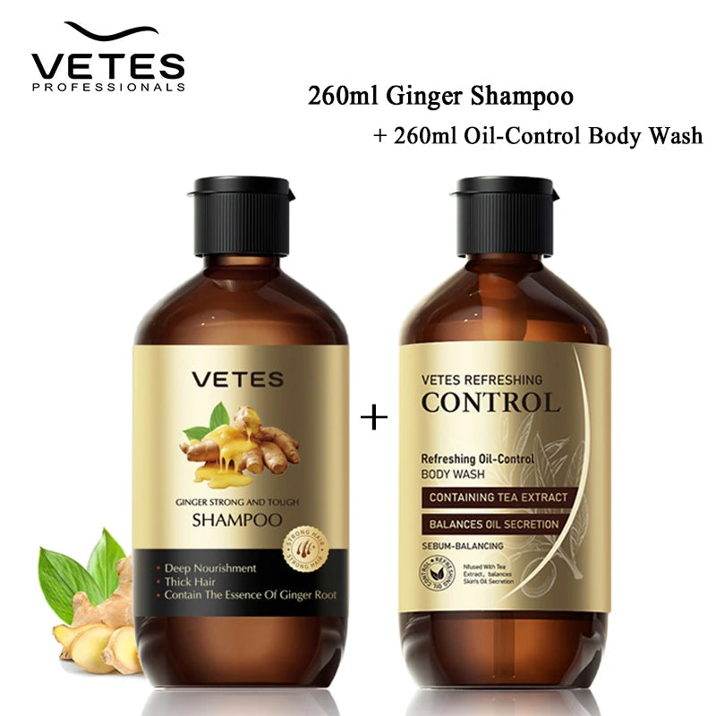 Vetes Shampoo and Shower Gel 260ml Oil-Control Whole body cleaning deep Nourish and Relieve Itching Care Moisturizing and Repair Halalzen