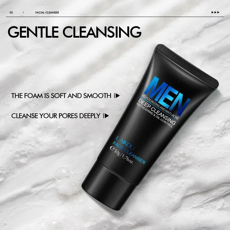 LAIKOU Men Facial Cleanser Face Wash Moisturizing Man Skin Care Oil Control Blackhead Remove Scrub Cosmetics Deep Norishing 50g Halalzen