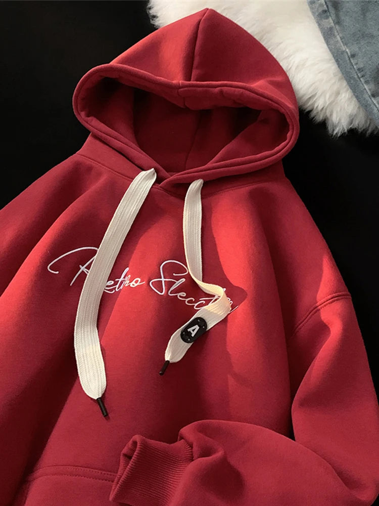 Men Hoodie Letter Printed Long Sleeve Autumn Sweatshirts Goth Fashion Y2K Vintage Hoodies Streetwear Fleece Pullover Hoody