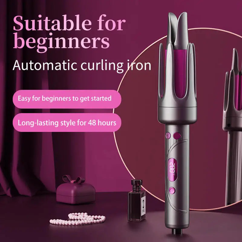 Professional Ceramic Hair Curler Wand Long Barrel Portable Electric Automatic Fast-Curling Iron LED Display for Household Use