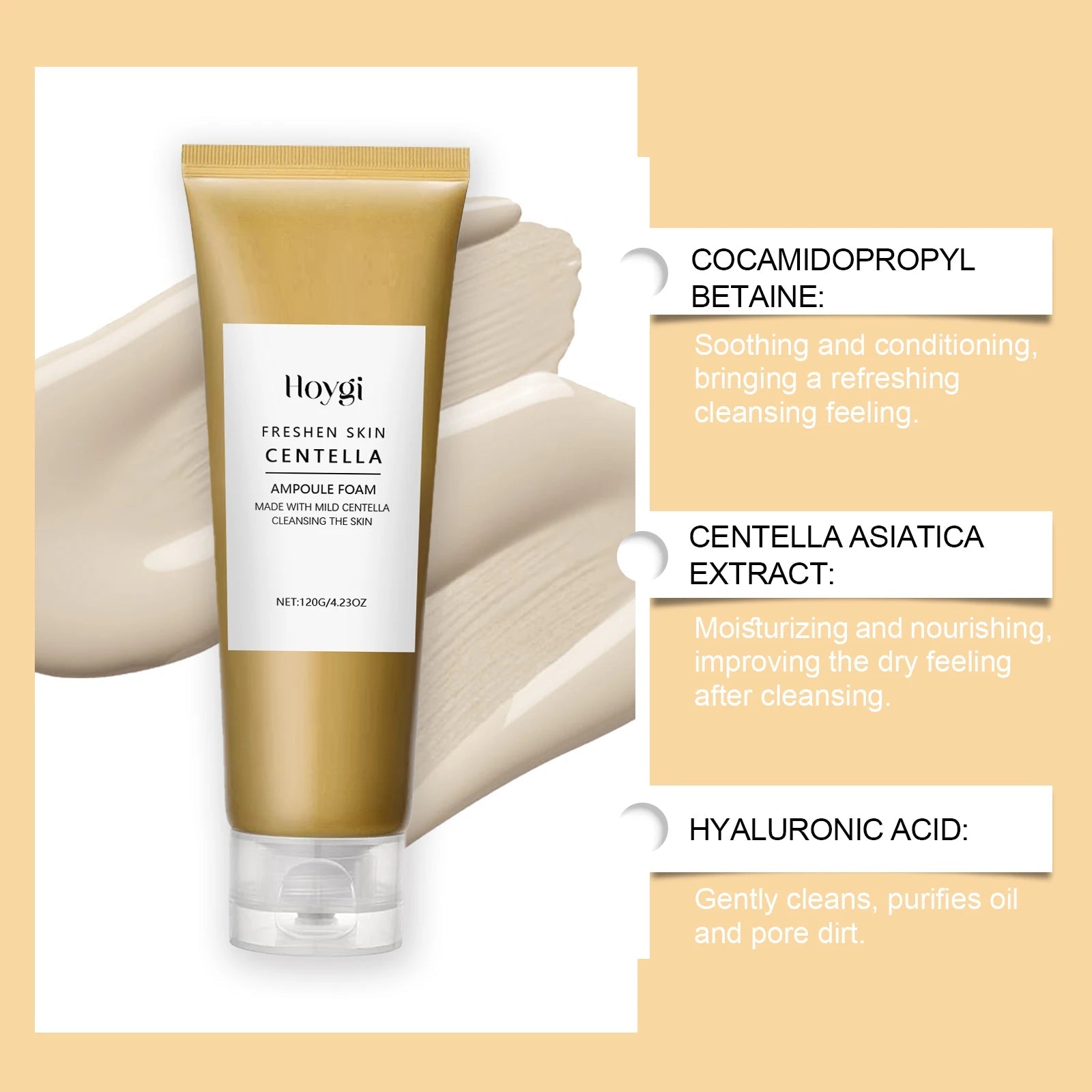 Hoygi Centella Cleanser Soothing Face Wash with Hyaluronic Acid Gentle Foam for Sensitive Skin Refines Pores Appearance Balanced Halalzen