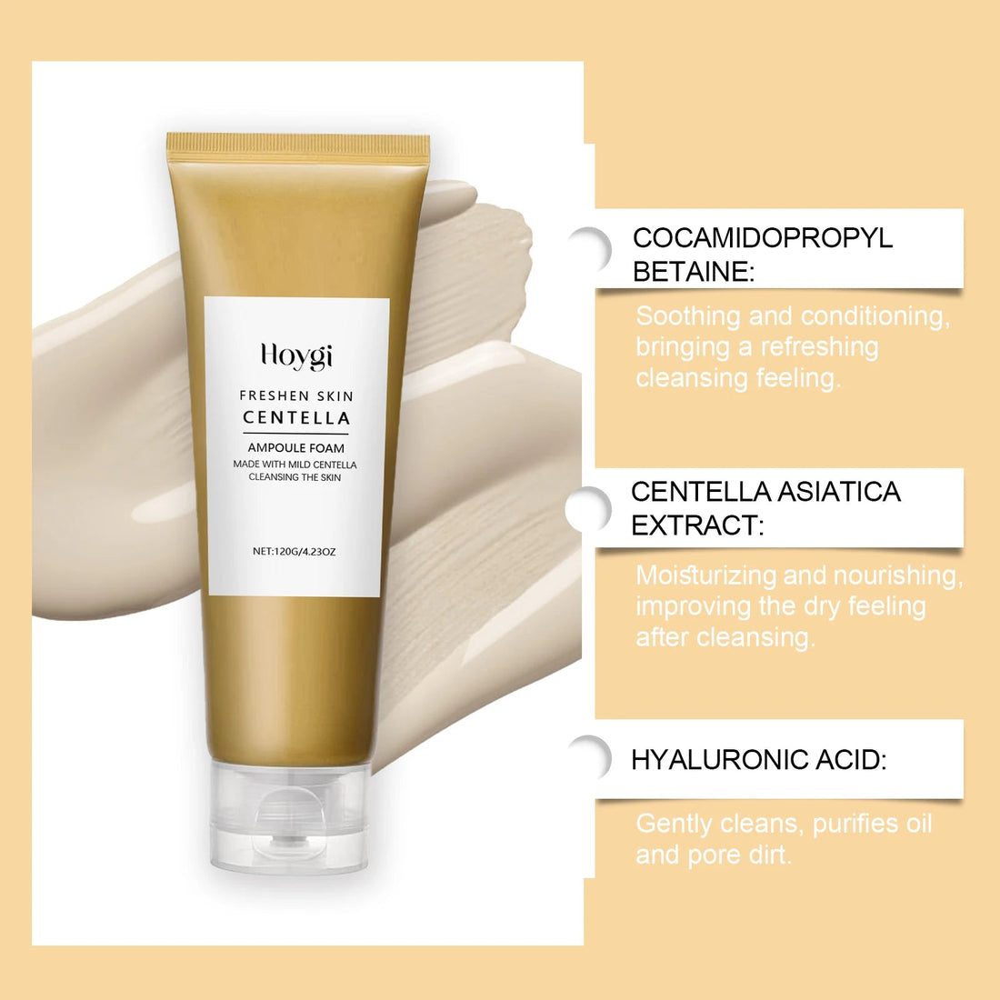 Hoygi Centella Cleanser Soothing Face Wash with Hyaluronic Acid Gentle Foam for Sensitive Skin Refines Pores Appearance Balanced Halalzen