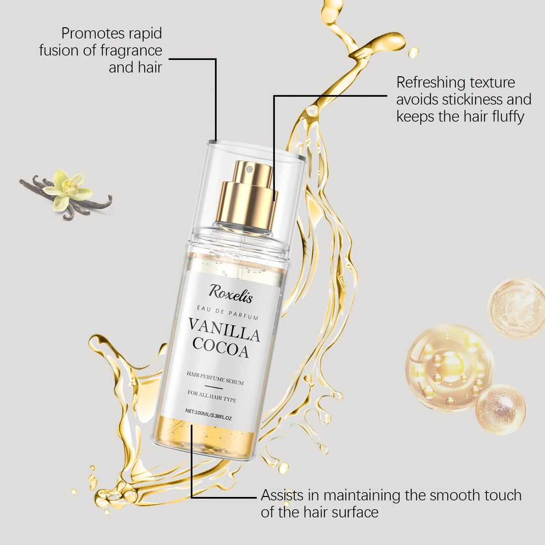 Roxelis Vanilla Cocoa Hair Care Perfume Spray Body Fragrance Spray Gives Out Fresh Fragrance and Adds Fragrance to the Hair HALALZEN