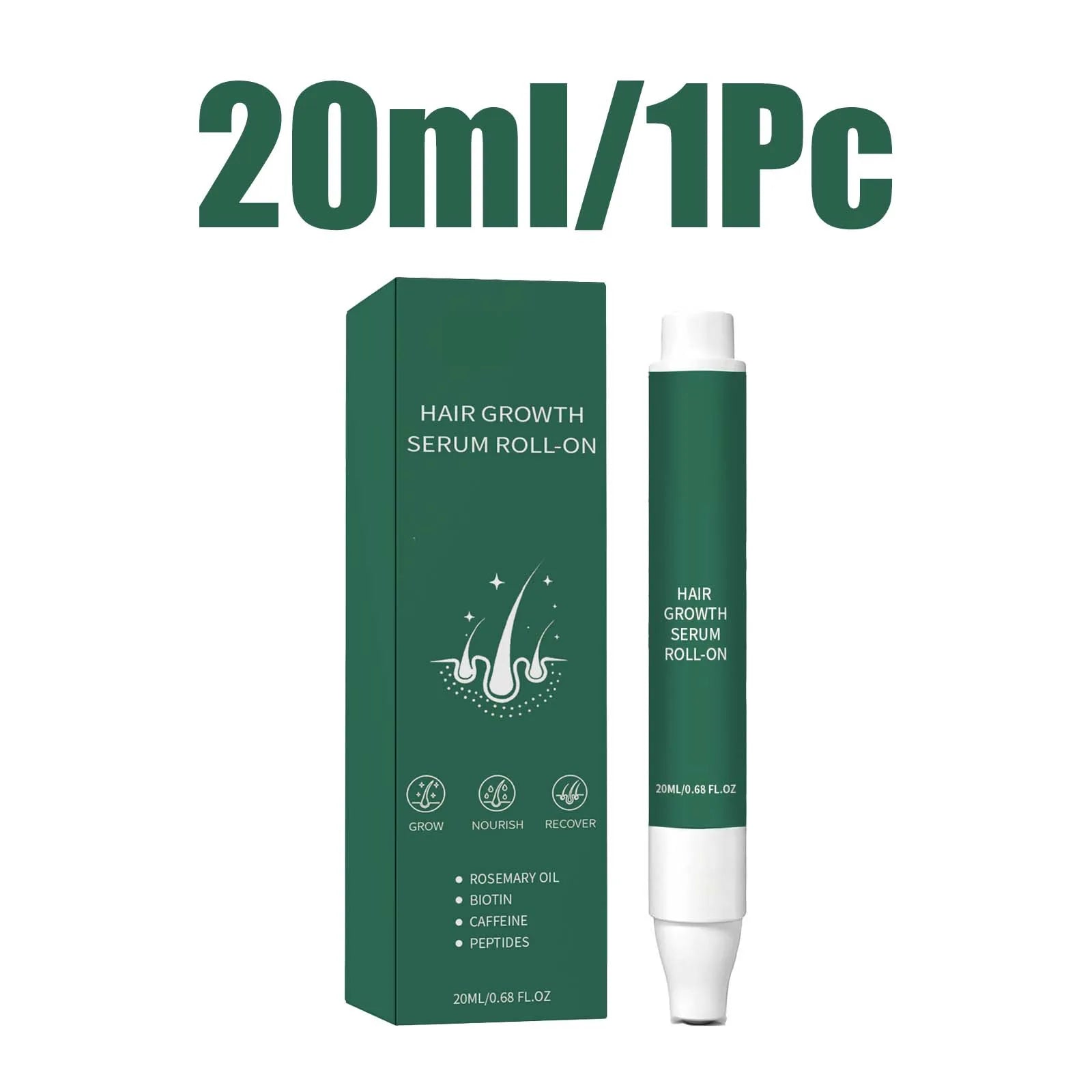 20ml Rosemary Oil Hair Growth Serum Roll-on Biotin Caffeine Peptides Scalp Massager Anti Hair Loss Thinning Treatment Spray