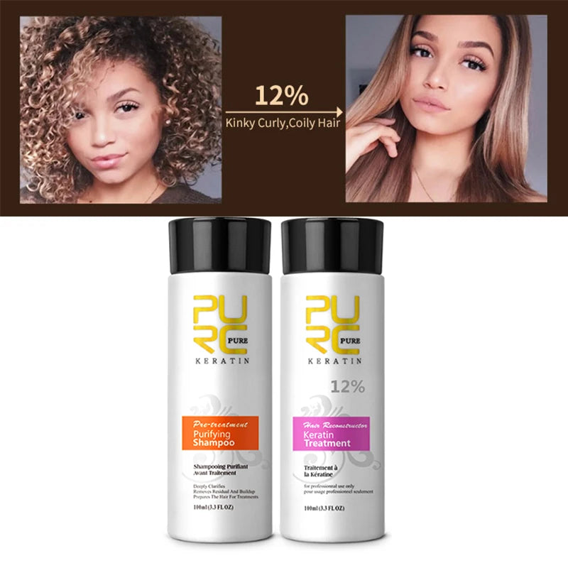 PURC Brazilian Keratin Hair Treatment for Curly Damaged Hair Straightening Smoothing Scalp Treatment Purifying Shampoo Hair Care