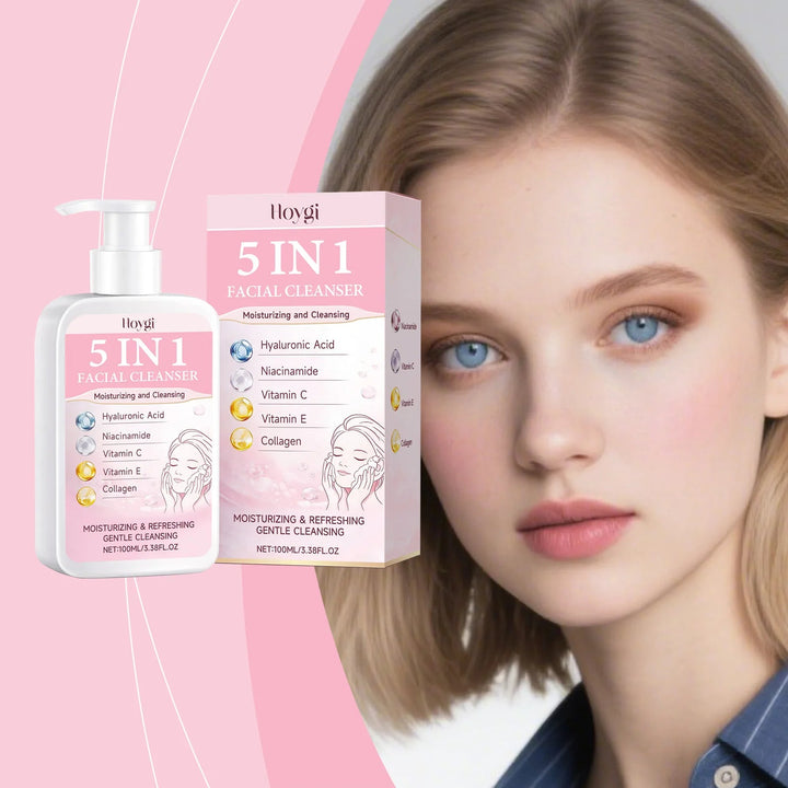 5-in-1 Moisturizing Cleanser - Rich Foam Light Texture Mild Non-Irritating Daily Gentle Hydrating Facial Cleansing Cream Halalzen