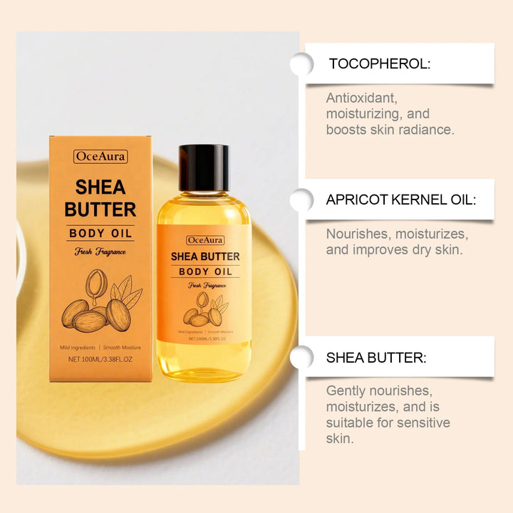 100% Natural Shea Butter Massage Oil Intense Moisture for Dry Skin Lightweight & Fast Absorbing All Skin Types Stretch Mark Care HALALZEN