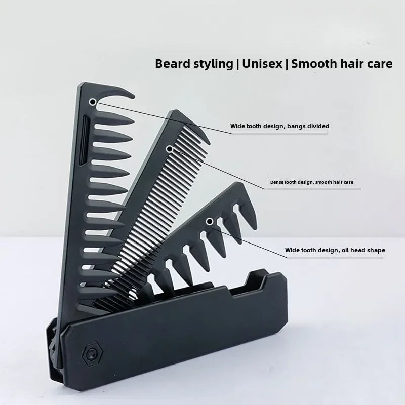 Multifuncional 3-in-1 Plastic Folding Pocket Combs Barber Men Oil Head Beard Combs Portable Wide Tooth Combs Hair Styling Tools Halalzen