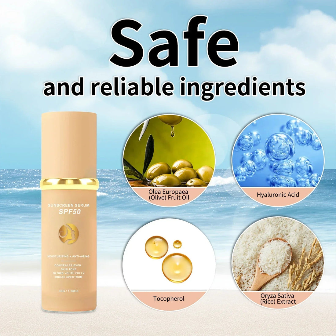 4 in 1 Liquid Foundation Sunscreen SPF 50+ Long Lasting Waterproof Concealer Hydrating Natural Face Makeup Halalzen