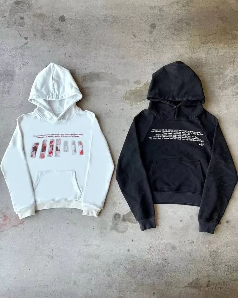 Harajuku Gothic Y2K Streetwear Hip Hop Punk Loose Graphic Hoodie Men Trendy American Retro Letter Print Oversized Sweatshirts