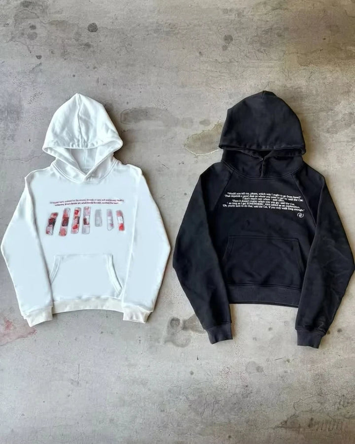 Harajuku Gothic Y2K Streetwear Hip Hop Punk Loose Graphic Hoodie Men Trendy American Retro Letter Print Oversized Sweatshirts