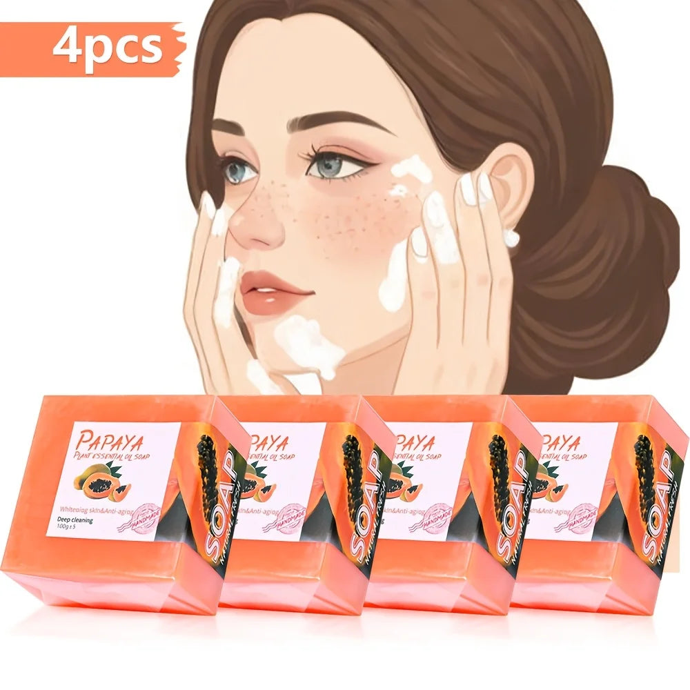 4pcs/Papaya Essential Oil Soap For Face Cleansing Natural Hydrating Whitening Pink Rose Handmade Halalzen