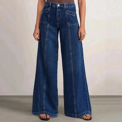 Women’s Deep Blue Wide Leg Jeans - Stylish Denim Trousers for Comfort and Versatility