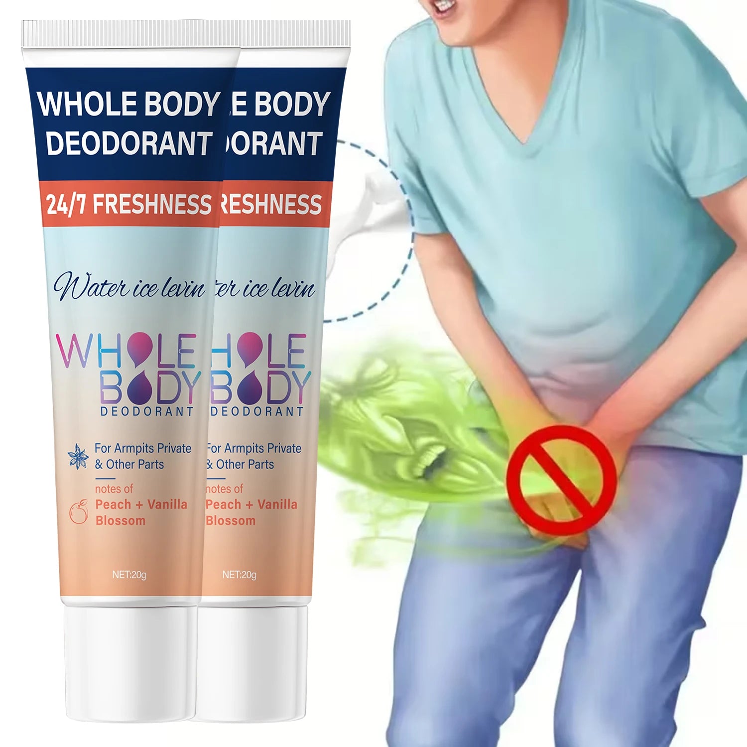 24/7 Freshness Whole Body Deodorant for Armpits & Private Parts with Hyaluronic Acid & Peach Vanilla Scent.