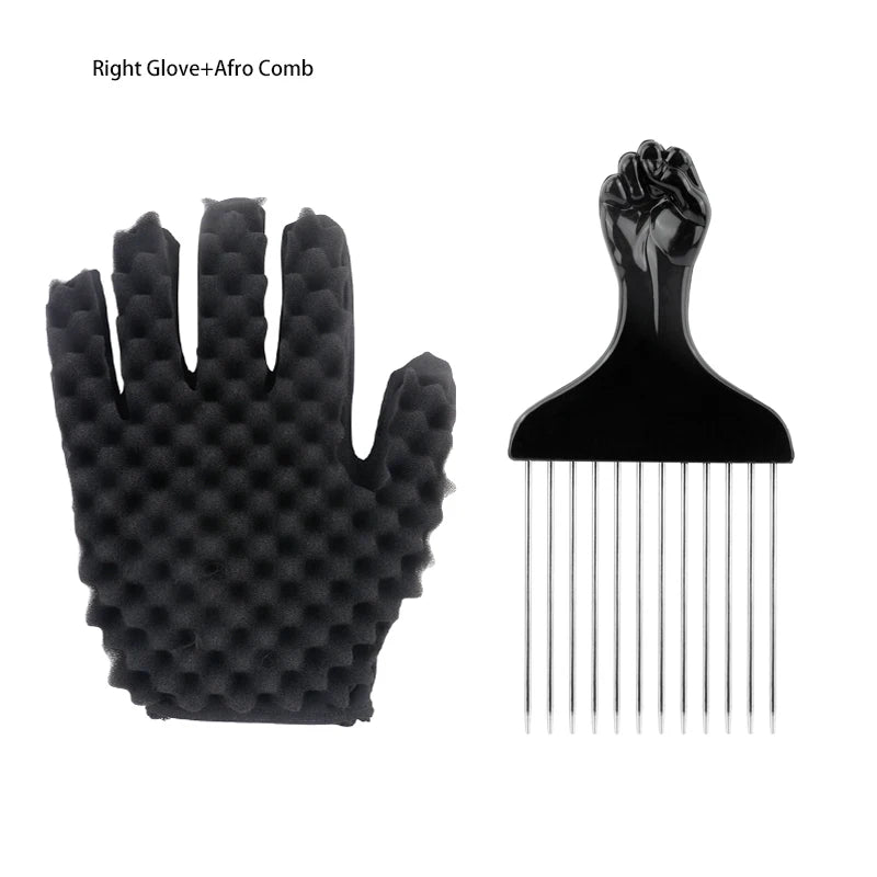 Afro Curly Hair Sponge Brush Twist Hair Comb Glove Set Barbershop Curling Net Comb Salon Hairdressers Wave Hair Style Tools Halalzen