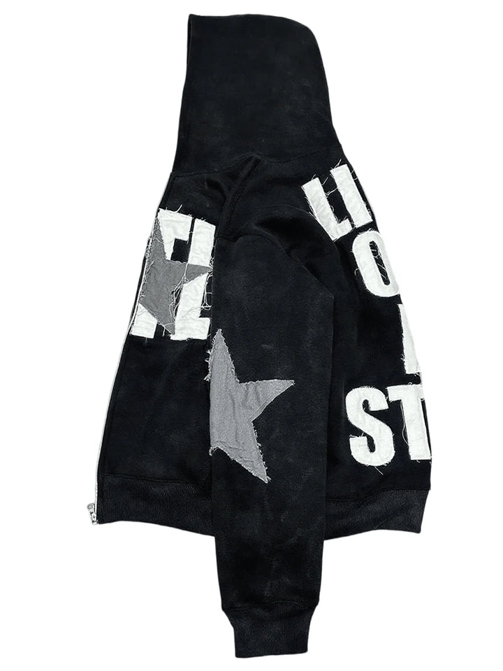 Men's Y2k Letter Graphic Long Sleeve Hoodie Vintage Loose Fit Hooded Sweatshirt