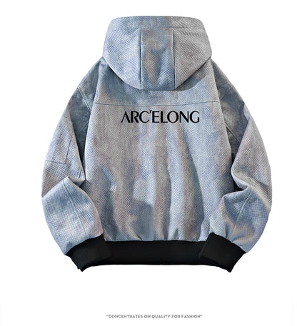 New High-quality Tie Dye Men's Multi Pocket Hooded Jacket For Spring and Autumn, Fashionable Casual Sports Commuting Top M-8XL