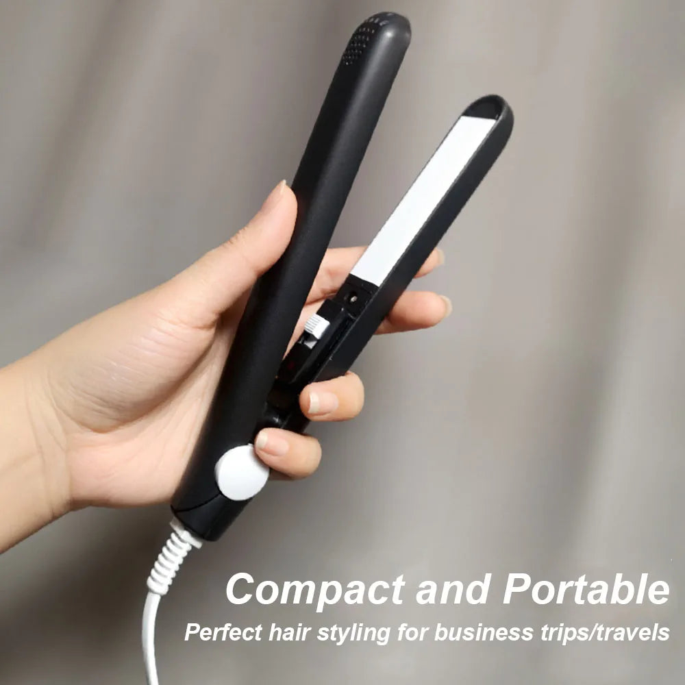 Electric Ceramic Mini Hair Straightener Unisex Portable Flat Iron Wet/Dry Straightening Curling Irons Black FastHeat Hair Curler Halalzen