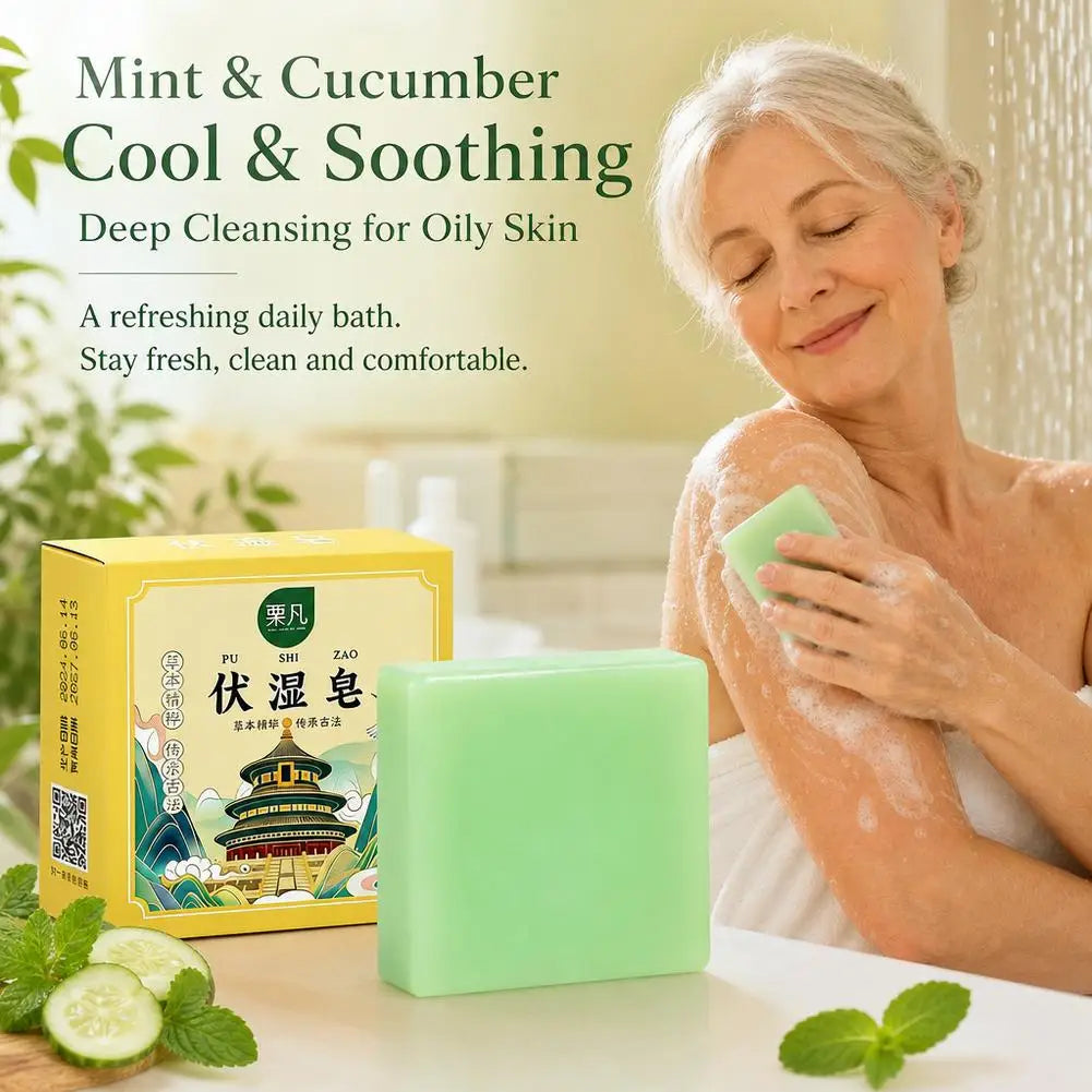 1/2/3/4/5/10PCS Traditional Herbal Cooling Soap Bar Mint Cucumber Extract Refreshing Scent Oil Control Deep Pore Cleansing Wash