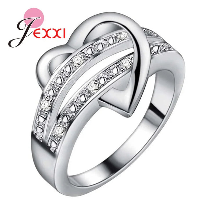 Engagement Ring Heart Shape Double Rows Design Original 925 Sterling Silver Rings For Women Best Gift For Girlfriend Fashion HALALZEN