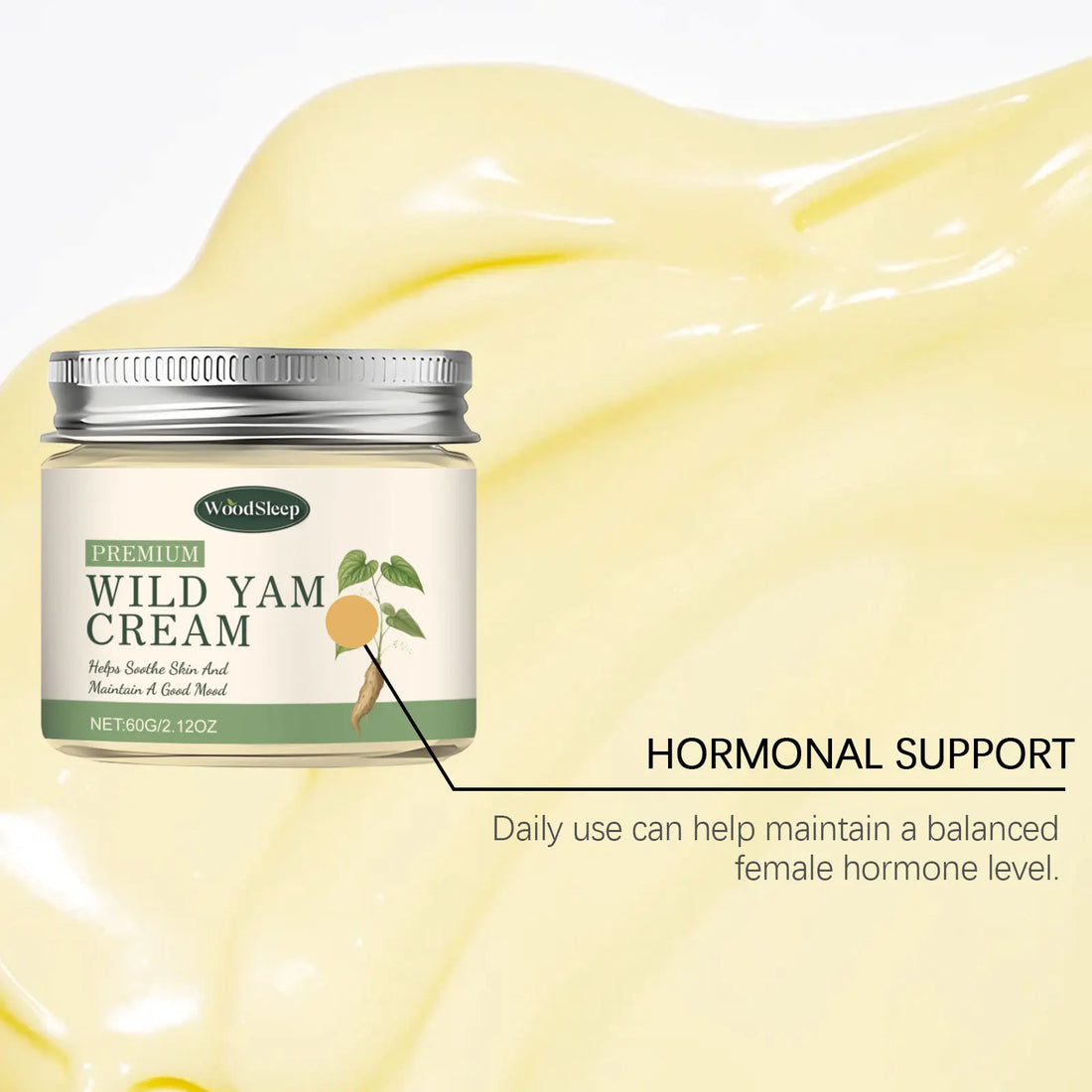 Wild Yam Body Cream for Women Relieve PMS Balanced Female Hormone Level Menopause Emotional Calming Soothing Body Massage Cream