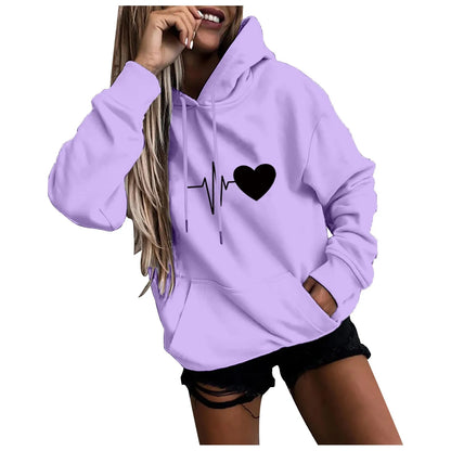Women's Hoodies Tops Long Sleeve Sports blouse Spring Fashion fun Print Sweatshirts Solid Casual Loose Hooded Sweatshirt