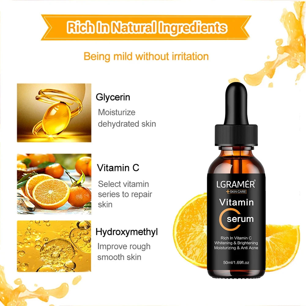 Skincare Products Vitamin C Facial Serum Brighten Skin Lighten Spots Hyaluronic Acid Face Essence Skin Care Products 30/50ml