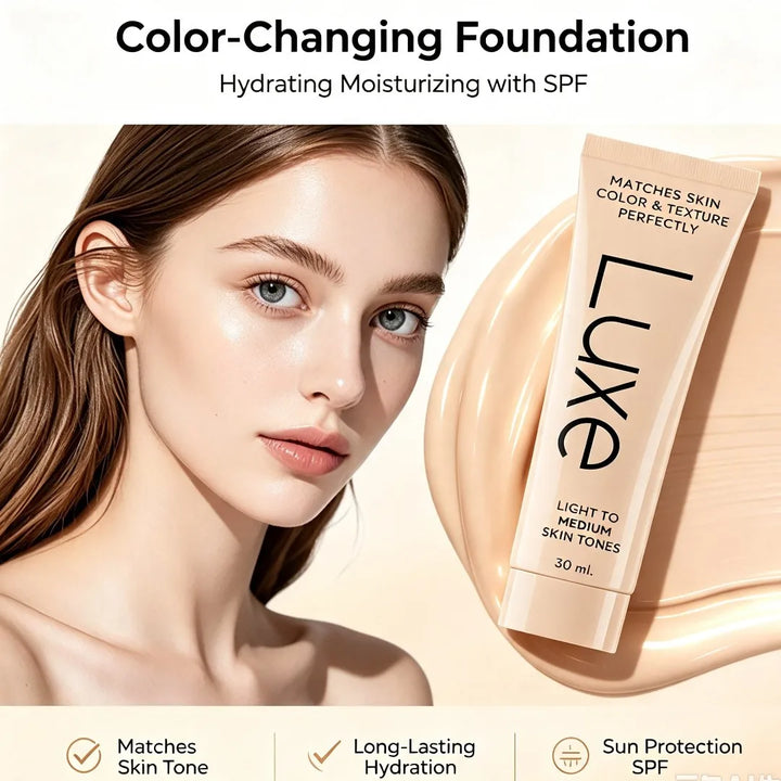 Luxe Color-Changing Foundation Waterproof Skin Tone Concealer Lightweight Sunscreen Full Coverage Makeup Easy Base All Skin Type